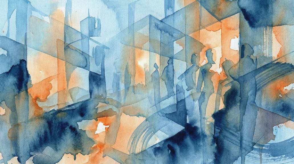 Abstract watercolor painting of a crowd in blues and oranges, illustrating the earwax odor gene.