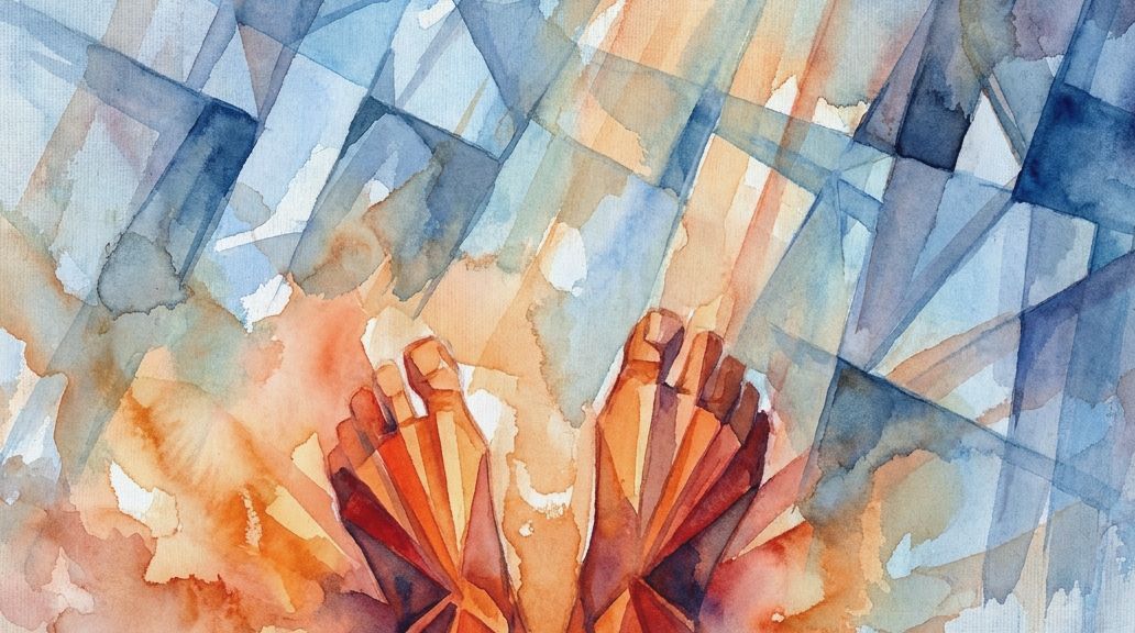Watercolor painting of feet in fiery reds and oranges to illustrate erythromelalgia burning pain.