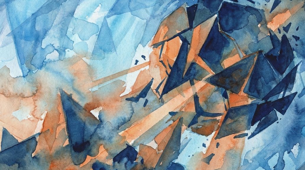 Blue and orange watercolor fragments form an abstract cosmic ring around the moon Phobos.