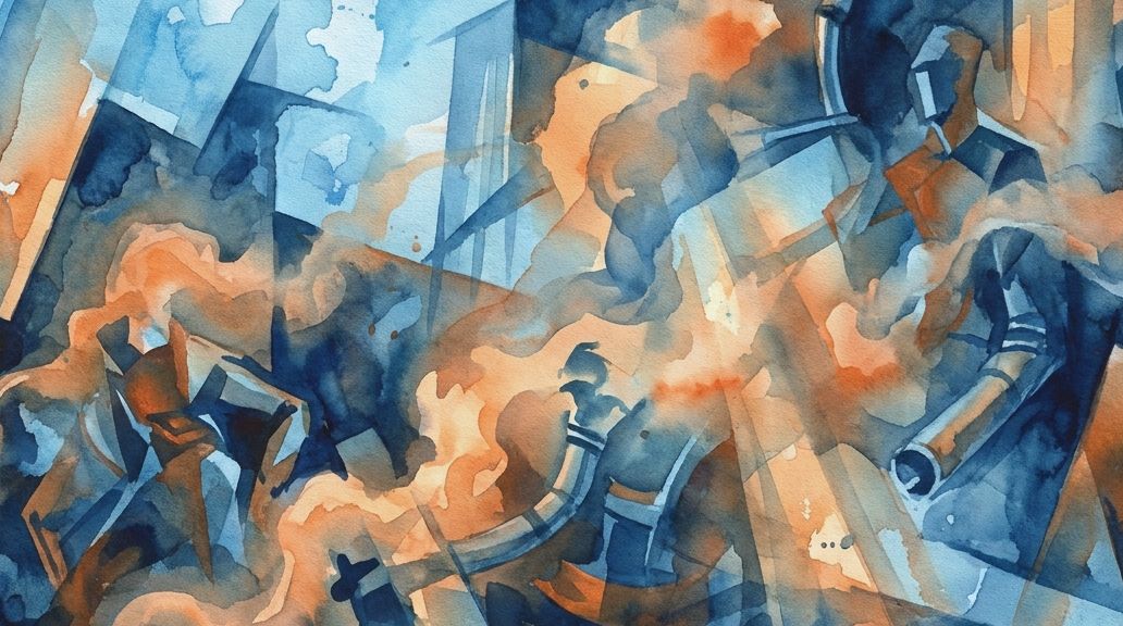 A watercolor in blues and oranges shows figures amid smoke, illustrating a tobacco smoke enema.